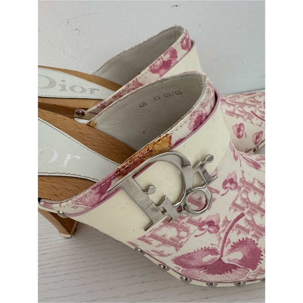 Dior Retro Vintage Trotter Print Logo Embellished Pink Blossom Clogs Mules 40 - Picture 4 of 9